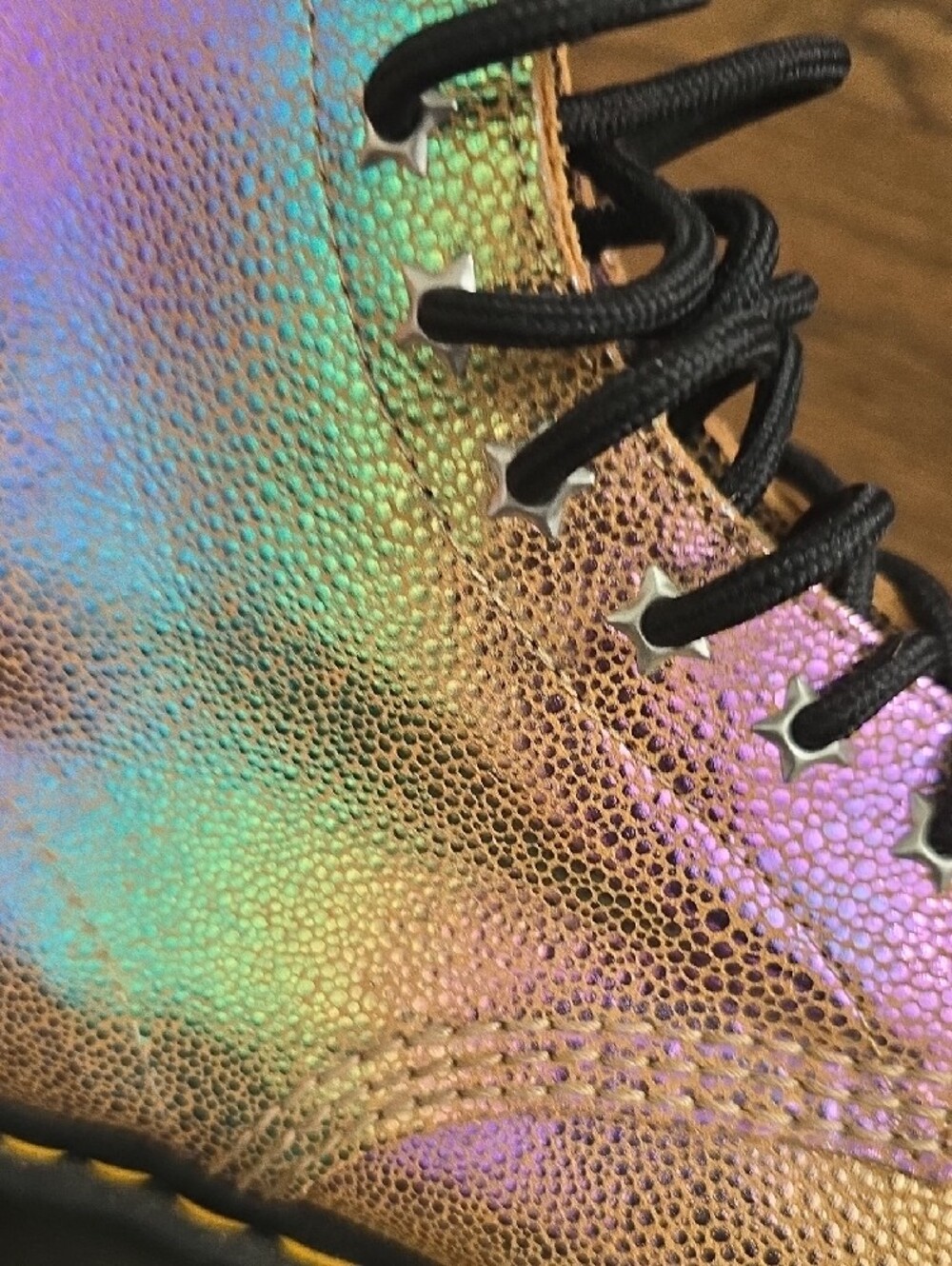 Dr. Martens Iridescent Gold Lace-Up Combat Boots - Picture 6 of 7